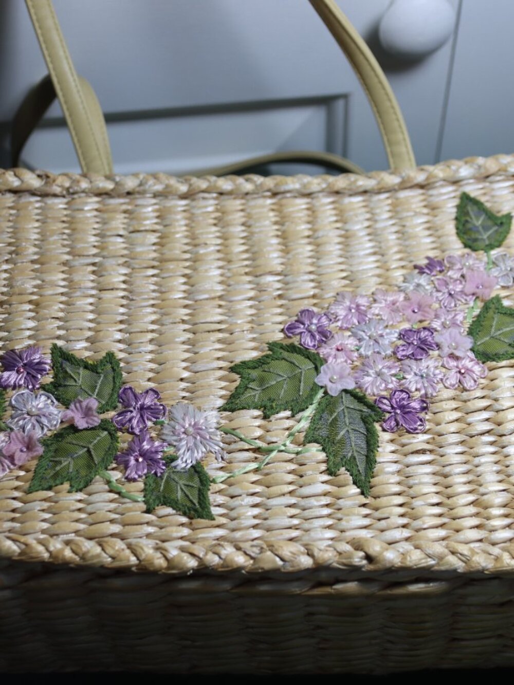 Cappelli Straworld Inc Woven Shoulder Bag Purple Floral Embroidery Vintage 2002